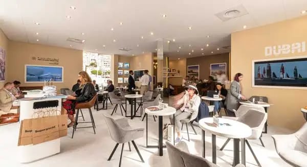 People Sitting in a café at the Monaco Boat Show